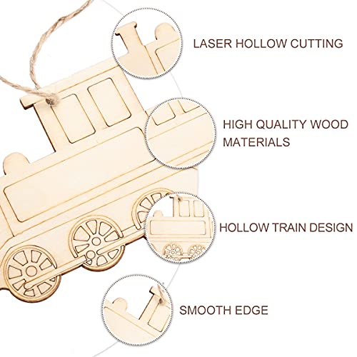 ARTIBETTER 20Pcs Unfinished Wood Ornaments Train Shape Blank Wood Natural Slices for DIY Crafts Painting Photo Props Home Decorations (Khaki) ARTIBETTER
