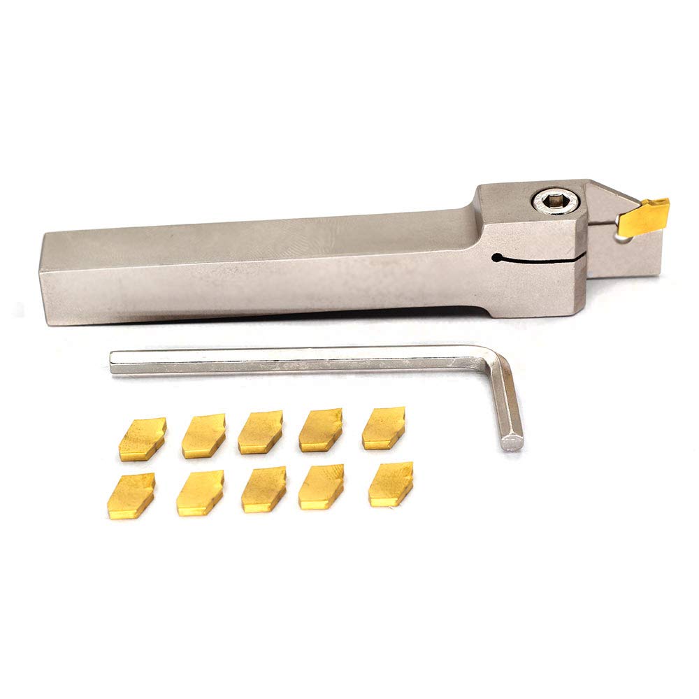 OSCARBIDE 1/2" Shank Nickel Plated Indexable Lathe Grooving Parting Holder Heavy Duty with 10 Pieces GTN-2(QC1402) Carbide Inserts QA08R-20 Right OSCARBIDE