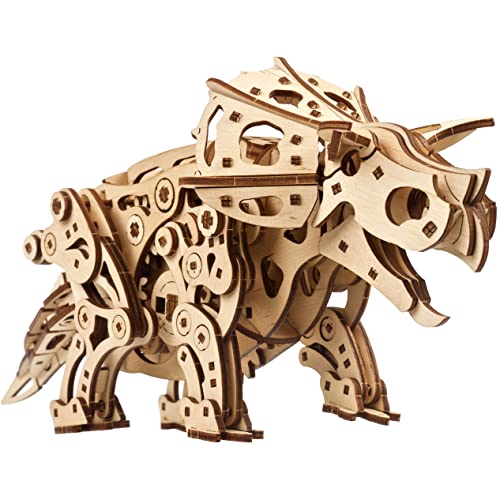 UGEARS Triceratops Dinosaur Wooden Model Kit - 3D Wooden Puzzle for Adults - 1:32 Scale Mechanical Wooden Dinosaur Model - DIY Dinosaur 3D Puzzle UGEARS