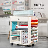 Crafit Organization and Storage Cart Compatible with Cricut Machine, Rolling Craft Organizer with Vinyl Roll Holder, Crafting Cabinet Table Crafit