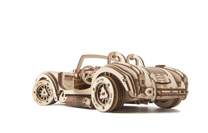 UGEARS Vintage Car Model Kit - Drift Cobra Racing Car 3D Puzzle Kit Idea - Wooden 3D Puzzles Model Kits for Adults with Powerful Spring Motor - Model - WoodArtSupply