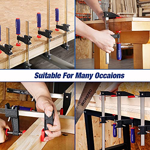 WORKPRO 12-Inch Steel Bar Clamps Set, 2-pack Quick-Release Clutch Style Bar Clamps with 2-1/2" Throat, Micro-Adjustment Handle and 600 lbs Load WORKPRO