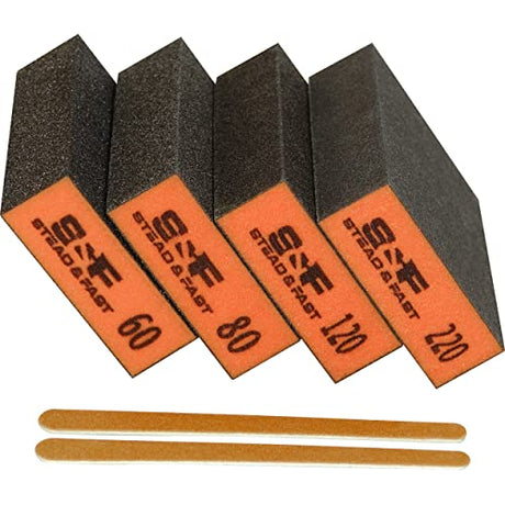 Sanding Sponge, 60 80 120 220 Coarse Medium Fine Grit Sanding Block, Sander Sponges for Drywall Metal, Sandpaper Sponge Sanding Blocks for Wood 4 Pcs S&F STEAD & FAST