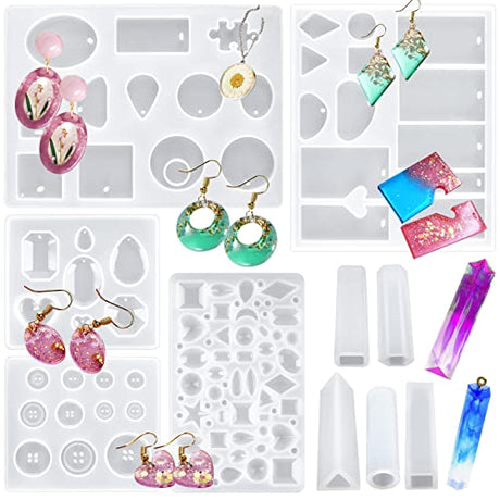 Suhome 73 Pack Resin Earring Mold Jewelry Silicone Resin Molds Making Kits Including Earring, Pendant, Bracelet, Necklace, Button Silicone Resin Suhome