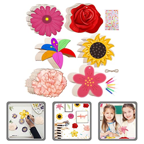 Sewroro 1 Set Painting Flower Wood Piece Unfinished Wood Slices Craft Flowers Flower Embellishments Flowers for Crafts Natural Wood Slices Wooden Sewroro