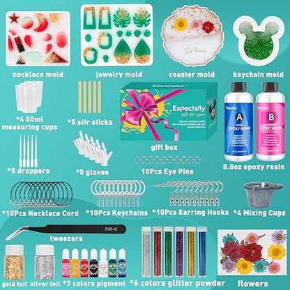 Teexpert Epoxy Resin Kit with Jewelry Keychain Coaster Earring Silicone Molds Resin Jewelry Making Kit Resin Kit with Molds Complete Set for Beginner - WoodArtSupply