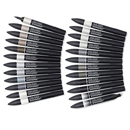 Winsor & Newton ProMarker - Set of 24 - Grey & Black Tones - WoodArtSupply