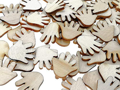 Kinteshun Natural Wood Unfinished Cutout Veneers Slices for Patchwork DIY Crafting Decoration(100pcs,Hand Shape)