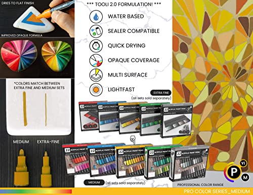 TOOLI-ART 22 Acrylic Paint Markers Paint Pens Pro Color Series Set 3mm Medium Tip for Rock Painting, Glass, Mugs, Wood, Metal, Glass Paint, Canvas, TOOLI-ART