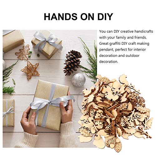 EXCEART 200pcs Unfinished Wood Cutout Set Rustic Wood Forest Animal Leaf Mushroom Craft Pieces Slice Embellishment for Home Wedding Decor DIY Jewelry