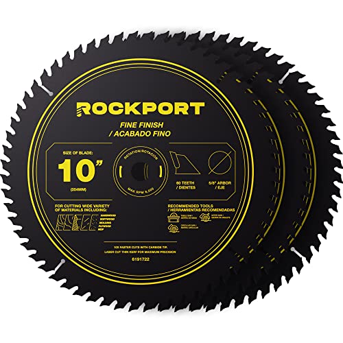 ROCKPORT Table Saw Blades 10 inch 60 Teeth - (3 Pack) 10" Table Saw Blades & 10 inch Miter Saw Blades, 5/8" Arbor, Multipupose Carbide Tip Circular ROCKPORT