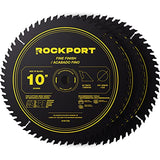 ROCKPORT Table Saw Blades 10 inch 60 Teeth - (3 Pack) 10" Table Saw Blades & 10 inch Miter Saw Blades, 5/8" Arbor, Multipupose Carbide Tip Circular ROCKPORT