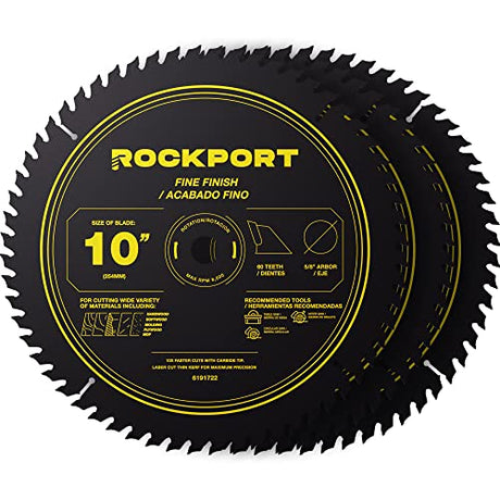 ROCKPORT Table Saw Blades 10 inch 60 Teeth - (3 Pack) 10" Table Saw Blades & 10 inch Miter Saw Blades, 5/8" Arbor, Multipupose Carbide Tip Circular ROCKPORT
