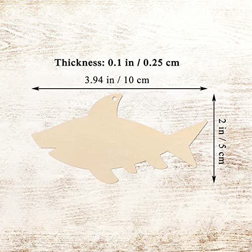 20pcs Shark Shape Unfinished Wood Cutouts DIY Crafts Blank Sea Animals Wooden Gift Tags Ornaments for Summer Ocean Sea Theme Party Decoration