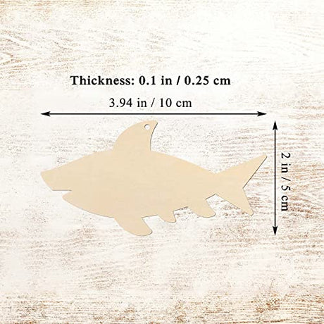 20pcs Shark Shape Unfinished Wood Cutouts DIY Crafts Blank Sea Animals Wooden Gift Tags Ornaments for Summer Ocean Sea Theme Party Decoration JANOU