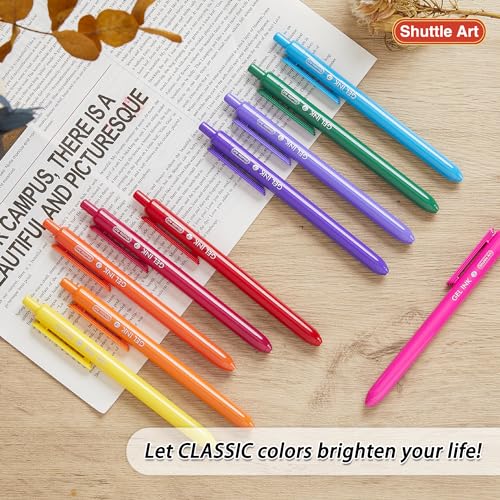 Shuttle Art Colored Retractable Gel Pens, 24 Bright Ink Colors, Cute Pens 0.7mm Fine Point Quick Drying for Writing Drawing Journaling Note Taking