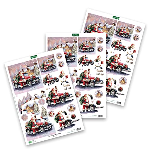 Katy Sue Santa Claus-Themed Paper Tole 3D Die Cut Decoupage Selection Pack. Contains 12 Die-Cut Sheets in Letter Size (4 Designs, 3 Copies of Each) - - WoodArtSupply