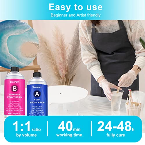 Teexpert Epoxy Resin Crystal Clear: 64OZ Epoxy Resin kit Fast Curing Heat Resistant for Casting Coating Art DIY Craft Jewelry Wood Table Top Flower - WoodArtSupply