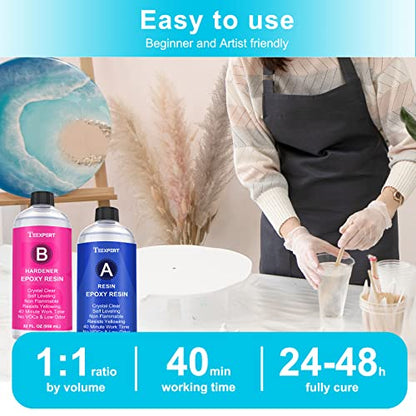 Teexpert Epoxy Resin Crystal Clear: 64OZ Epoxy Resin kit Fast Curing Heat Resistant for Casting Coating Art DIY Craft Jewelry Wood Table Top Flower