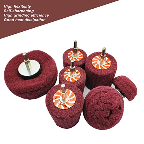 Banmo Abrasive 7 PCS Non Woven Abrasive Buffing Wheels Drill Attachment Set, Scouring Pads Wheel with 1/4" Shank Polishing Head for Polishing Banmo Abrasive