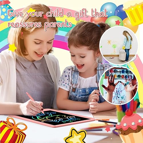 LCD Writing Tablet Doodle Board,10.5 inch Colorful Electronic Drawing Pads,Travel Gifts for Kids Ages 3 4 5 6 7 8 Year Old Girls Boys (Pink) BUKEBU