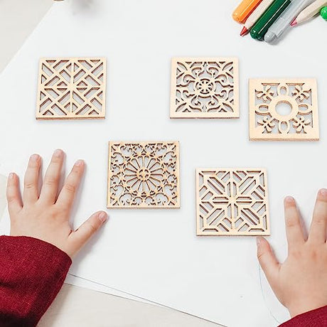 Abaodam 20pcs Unfinished Wooden Pieces Embellishments Boho Flower Wood Cutouts Shapes Wooden Craft Tags with Hemp Rope for DIY Crafts Scrapbooking Abaodam