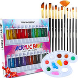 TRANSON Acrylic Paint Set 24-color with 12 Paint Brushes and Palette Non-toxic for Canvas Craft Rock Art Painting TRANSON