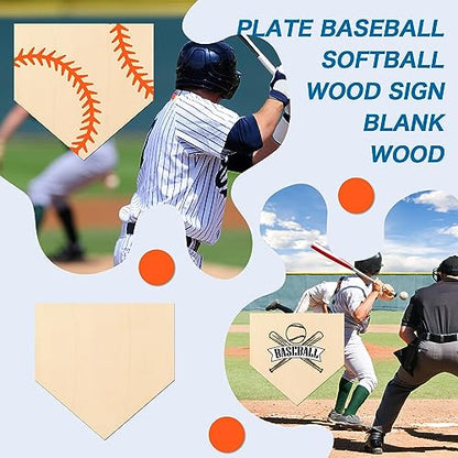 YLOLUL 3 Pcs Unfinished Wood for Crafts Wooden Home Plate Baseball Unfinished Wood Baseball Plaque Baseball Home Plate Softball Diamond Base - WoodArtSupply