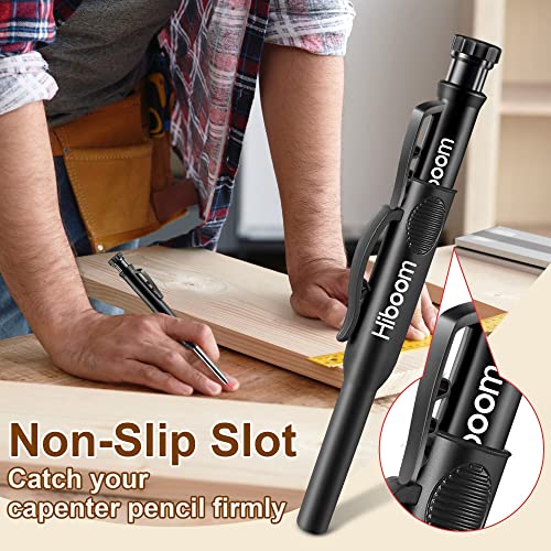 Hiboom 2 Pack Solid Carpenter Pencils with Pencil Cap and 18 Refills, Long Nose Deep Hole Mechanical Pencil Marker, Scribe Tool with Built-in Hiboom