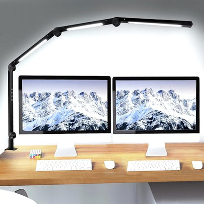 vimeepro LED Desk Lamp with Clamp Flexible 4 sections Swing Arm Three light sources desk light, 4 Color Modes & 5 Brightness, Eye Caring Led table - WoodArtSupply