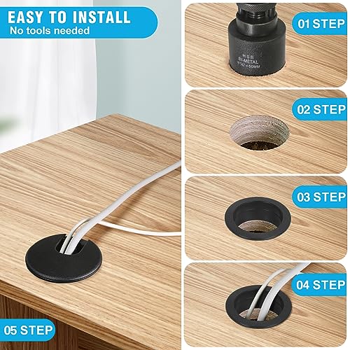 2" Black Desk Grommet with Bi-Metal Hole Saw, JTemgle Plastic Cable Hole Cover Computer Table Cord Wire Organizer Caps, Desktop Cord Management for - WoodArtSupply