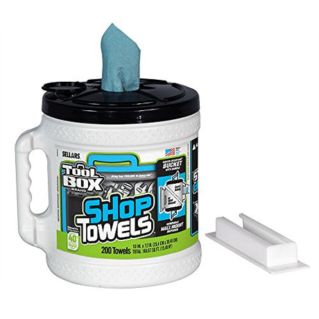 Sellars 55208 Toolbox Shop Towels Dispenser Bucket, 12" Length x 10" Width, Blue (2 Buckets of 200 Sheets) Sellars Wipers & Sorbents