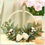 Huquary 10 Sets Wood Beads Wreath Wooden Hoops for Crafts Metal Rings for Crafts 10 Pcs 12 Inch Metal Floral Hoop Ring with 800 Pcs Wooden Beads for Huquary