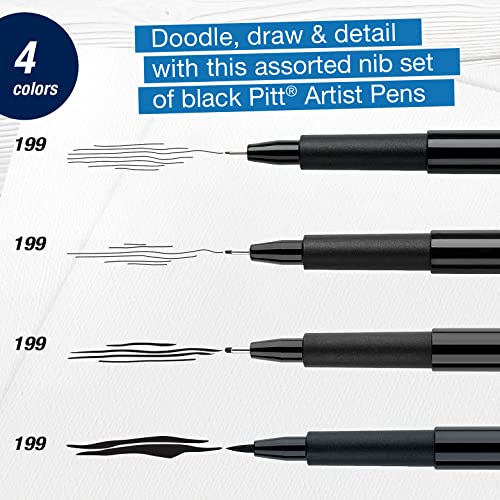 Faber-Castell Pitt Artist Pens Essential Set - 4 Black Markers, Variety of Nibs Faber-Castell