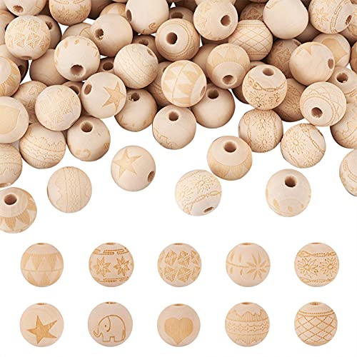 Craftdady 100pcs Unfinished Natural Wooden Beads 16mm Large Hole Rondelle Round Wooden Loose Beads with Engraved Christmas Pattern for DIY Jewelry - WoodArtSupply