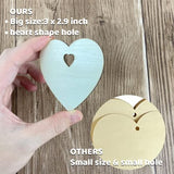 MUXGOA 60 Pcs 3" Wooden Hearts for Crafts,Natural Heart Wood Love Heart Shape Slices with 60 Pcs Natural Twine for Party Valentine's Day, Wedding, MUXGOA