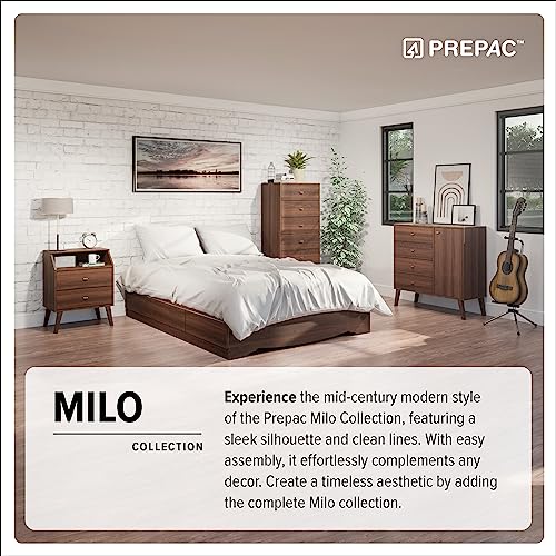 Prepac Milo Mid-Century 6 Drawer Dresser For Bedroom, 16" D x 52.50" W x 33" H, Cherry Prepac