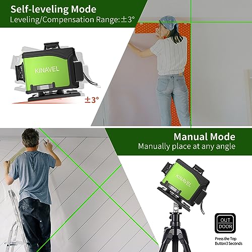 KINAVEL Laser Level 4x360 Self Leveling 16 Lines Green Beam 4D Cross Professional Line Laser Tool Pulse Mode for Construction Tiling Picture Hanging - WoodArtSupply