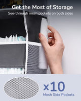 ULG 1 Pack Over Door Organizer with 5 Large Pockets 10 Mesh Side Pockets, 44 lbs Weight Capacity Hanging Storage Organizer with Clear Window Kids ULG