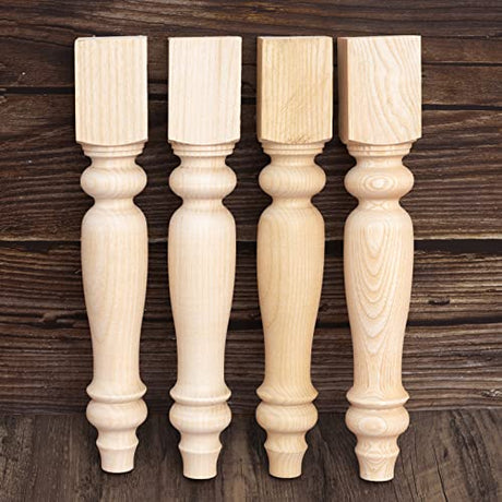 decorluxes Unfinished Farmhouse Bench Legs Dining Table, Coffee Table Rustic Turned Style Leg - Set of 4 - Dimensions: 2.16" x 14"- Easy to Paint (14 decorluxes