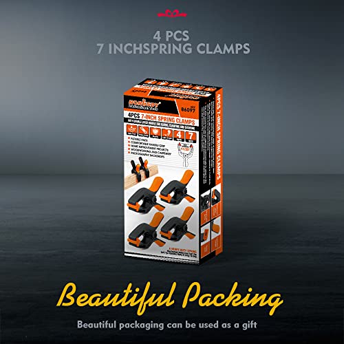 HORUSDY 4-Pack Spring Clamps Heavy Duty, 7-inch Large Plastic Clamps for Crafts with 3.7 Inch Jaw Opening for DIY, Gluing, Clamping and Securing HORUSDY