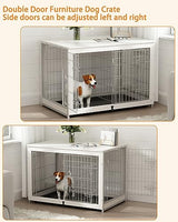 Piskyet Wooden Dog Crate Furniture with Divider Panel, Dog Crate End Table with Fixable Slide Tray, Double Doors Dog Kennel Indoor for Large Piskyet