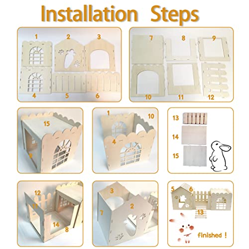 Large Rabbit Wooden Castle Hideout, Multi-Chamber Small Animal Wooden House Cage, Bunny Playhouse Habitat Decor Tunnel for Dwarf Rabbit Guinea Pig - WoodArtSupply