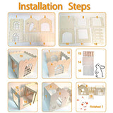 Large Rabbit Wooden Castle Hideout, Multi-Chamber Small Animal Wooden House Cage, Bunny Playhouse Habitat Decor Tunnel for Dwarf Rabbit Guinea Pig Teabelle