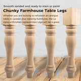 La Vane 29x3.5x3.5inch Chunky Farmhouse Table Legs, Set of 4 Unfinished Rubber Wood Replacement Table Legs for Bench Coffee Table Dining Table La Vane