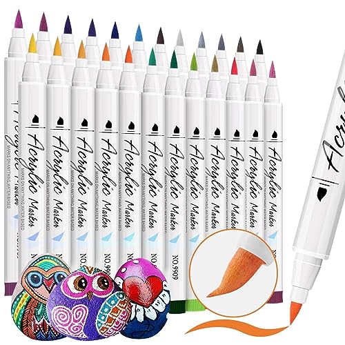 Letoya Acrylic Paint Markers 24 Colors Brush Tip Paint Pens Set,Fabric Markers Ideal for Canvas, Wood, Rocks, Glass, and Fabric Painting - WoodArtSupply