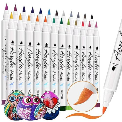 Letoya Acrylic Paint Markers 24 Colors Brush Tip Paint Pens Set,Fabric Markers Ideal for Canvas, Wood, Rocks, Glass, and Fabric Painting - WoodArtSupply