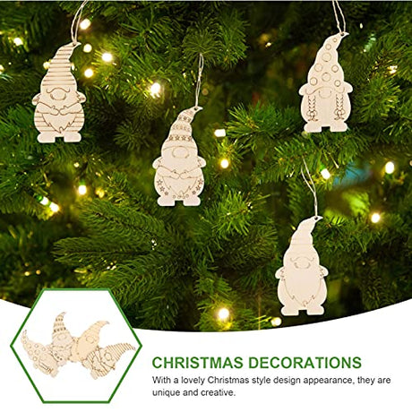 NOLITOY 40 Pieces Christmas Wooden Gnome Hanging Ornaments, Unfinished Wood Cutouts Slices Elf Pendents with Rope for Christmas Tree DIY Craft Making NOLITOY