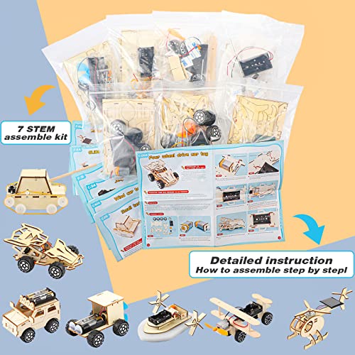 7 in 1 STEM Kit Wood Projects for Kids to Build 3D Wooden STEM Building Kit Puzzles Mechanical Car Educational Science Models Kits Building Toys for