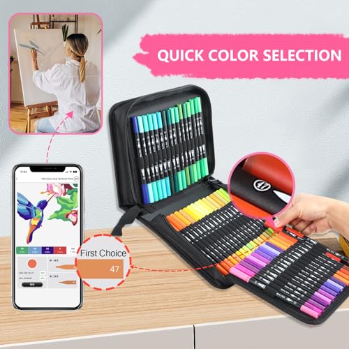 AEDAGA 100 Colors Numbered Dual Tip Brush Pens with Free App, Fine and  Brush Tips Colored Pens for Adults and Kids, Coloring Markers for Coloring  Book